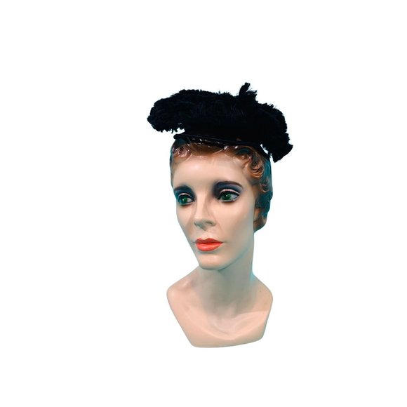 Vintage 30s Black Hat Women\'s Topper Fringe With Wire Loop